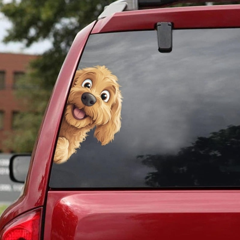 Goldendoodle Dog - Peekaboo Dog Head Car Sticker - DS039
