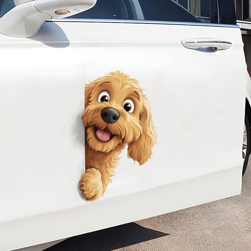 Goldendoodle Dog - Peekaboo Dog Head Car Sticker - DS039