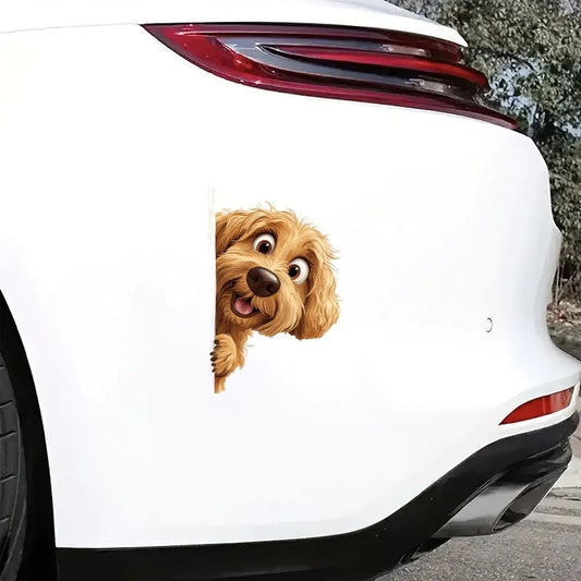 Goldendoodle Dog - Peekaboo Dog Head Car Sticker - DS040