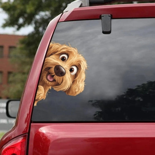 Goldendoodle Dog - Peekaboo Dog Head Car Sticker - DS040