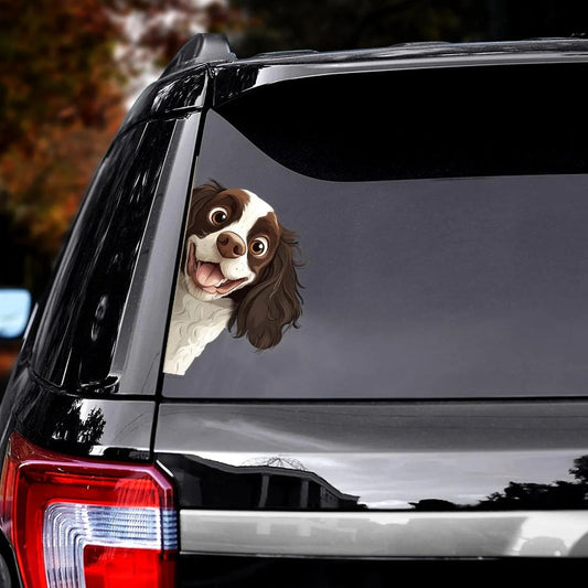 English Springer Spaniel Dog - Peekaboo Dog Head Car Sticker - DS041