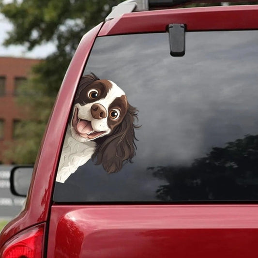 English Springer Spaniel Dog - Peekaboo Dog Head Car Sticker - DS041
