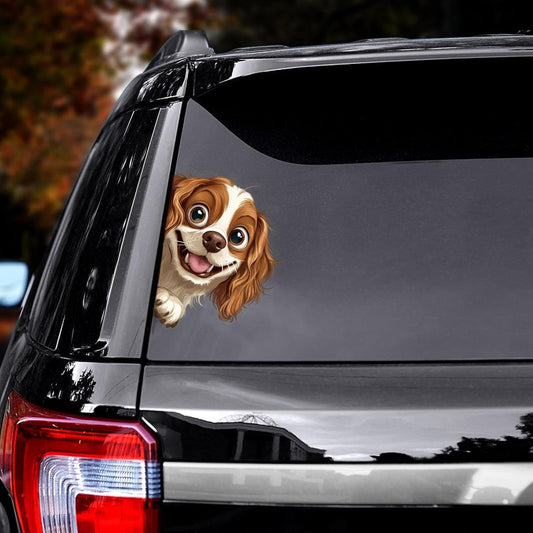 Cavalier King Charles Spaniel Dog - Peekaboo Dog Head Car Sticker - DS045