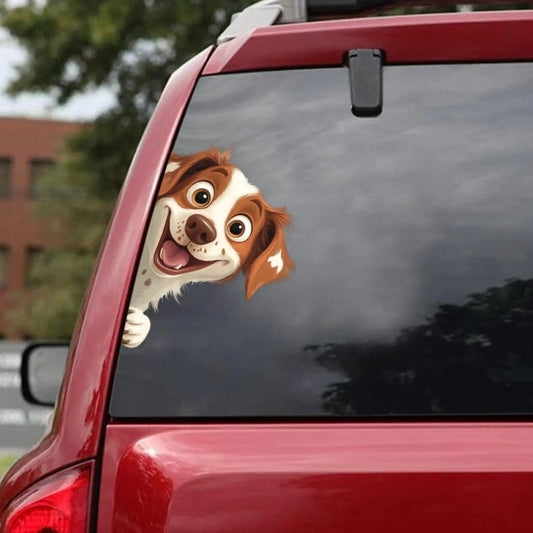 Brittany Spaniel Dog - Peekaboo Dog Head Car Sticker - DS046