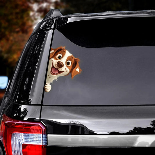 Brittany Spaniel Dog - Peekaboo Dog Head Car Sticker - DS046