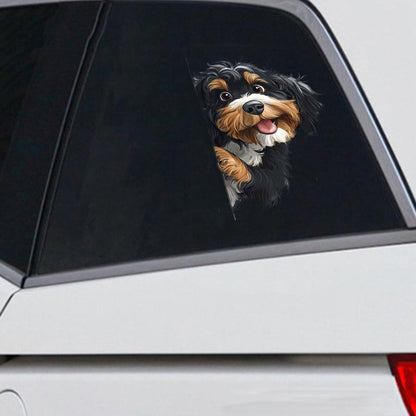 Bernedoodle Dog - Peekaboo Dog Head Car Sticker - DS047
