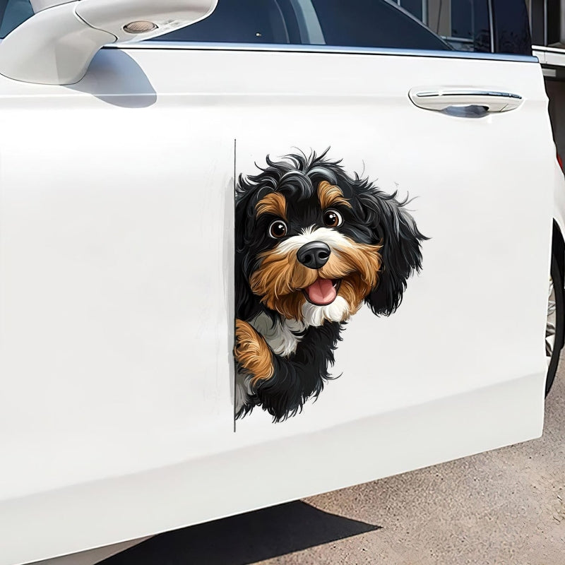 Bernedoodle Dog - Peekaboo Dog Head Car Sticker - DS047