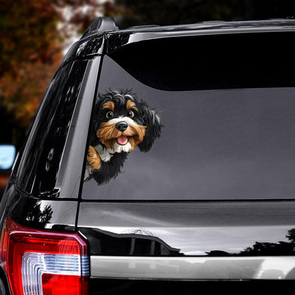 Bernedoodle Dog - Peekaboo Dog Head Car Sticker - DS047