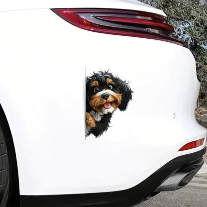 Bernedoodle Dog - Peekaboo Dog Head Car Sticker - DS047
