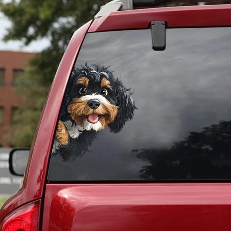 Bernedoodle Dog - Peekaboo Dog Head Car Sticker - DS047