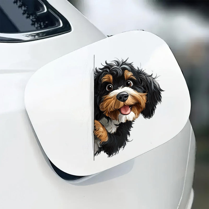 Bernedoodle Dog - Peekaboo Dog Head Car Sticker - DS047