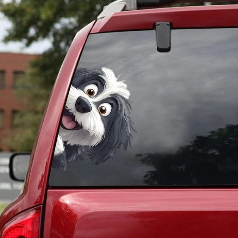 Bearded Collie Dog - Peekaboo Dog Head Car Sticker - DS048