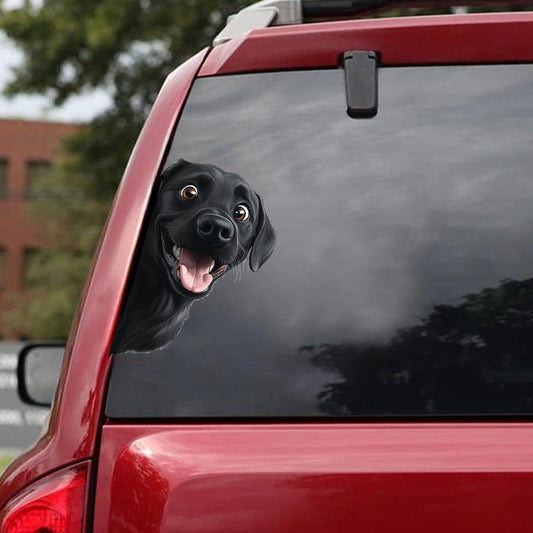 Black Labrador Dog - Peekaboo Dog Head Car Sticker - DS053