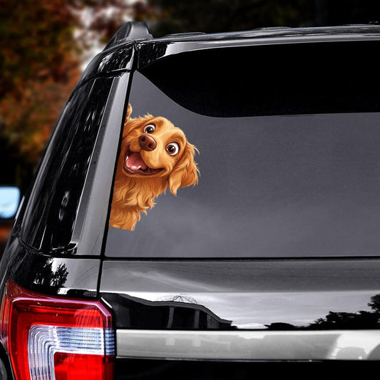 Golden Retriever Dog - Peekaboo Dog Head Car Sticker - DS055