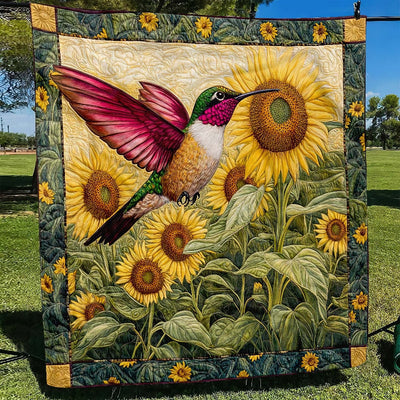 Sunflower Bliss Hummingbird Blanket - H240 - Premium Blanket