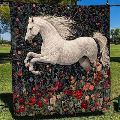 Blossom Fields White Horse Blanket - H252 - Premium Blanket