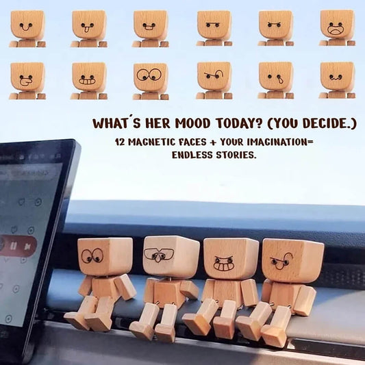 Shaking Feet Wooden Doll - Sways with 12 Pcs Magnetic Expressions