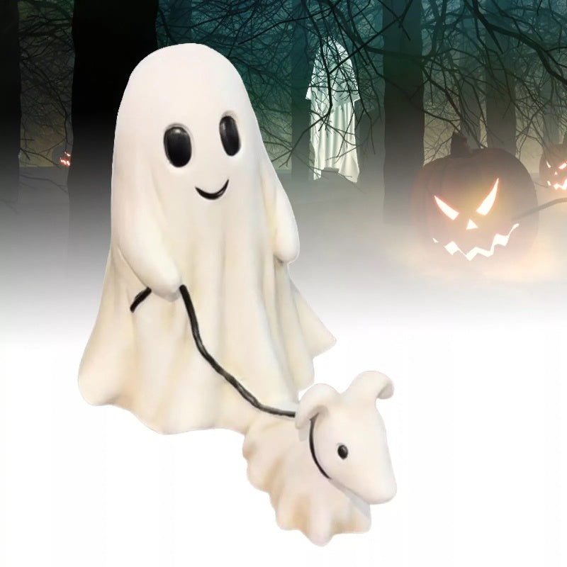 Halloween Ghost Walking Dog Statue