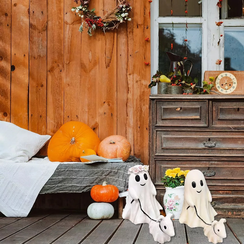 Halloween Ghost Walking Dog Statue