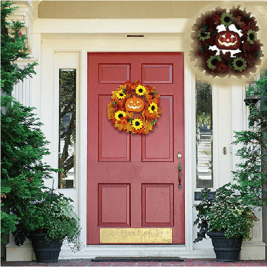 Glowing Pumpkin Wreath Door Decoration Hanging Wreath - Autumns Harvest Halloween Decoration Indoor Outdoor Decor