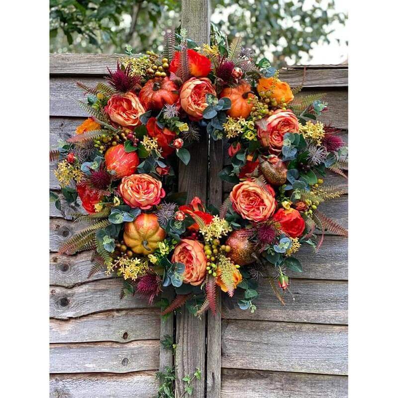 Fall Peony And Pumpkin Wreath - Year Round Wreath