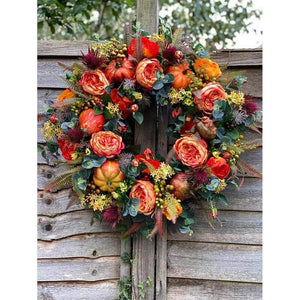 Fall Peony And Pumpkin Wreath - Year Round Wreath