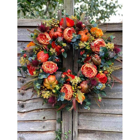 Fall Peony And Pumpkin Wreath - Year Round Wreath