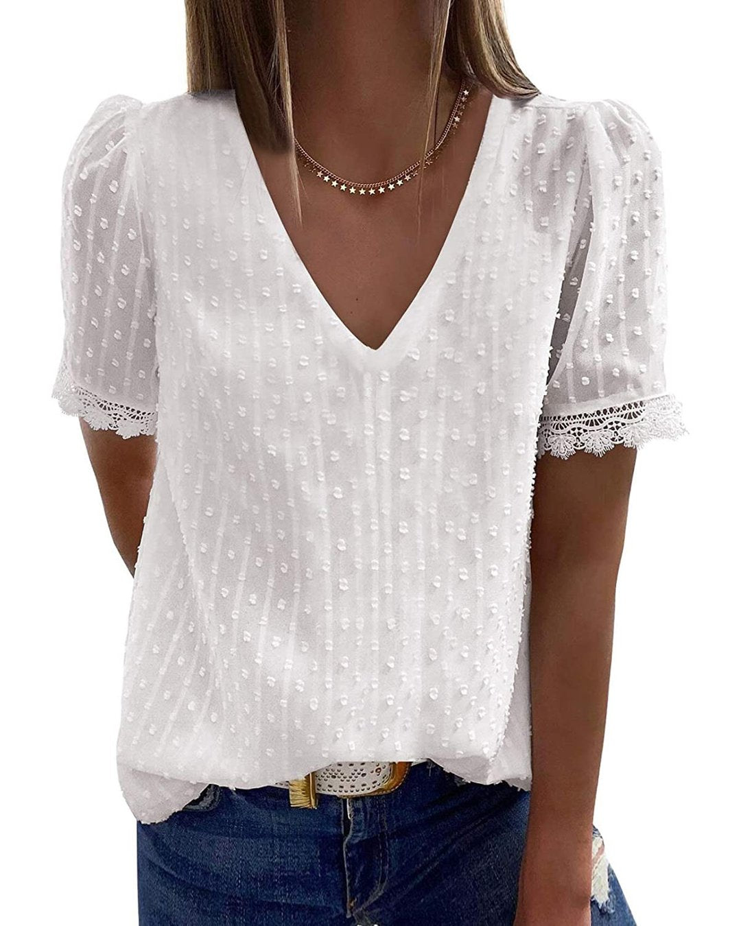 LECAREY LACE V NECK BLOUSE (5 COLORS)