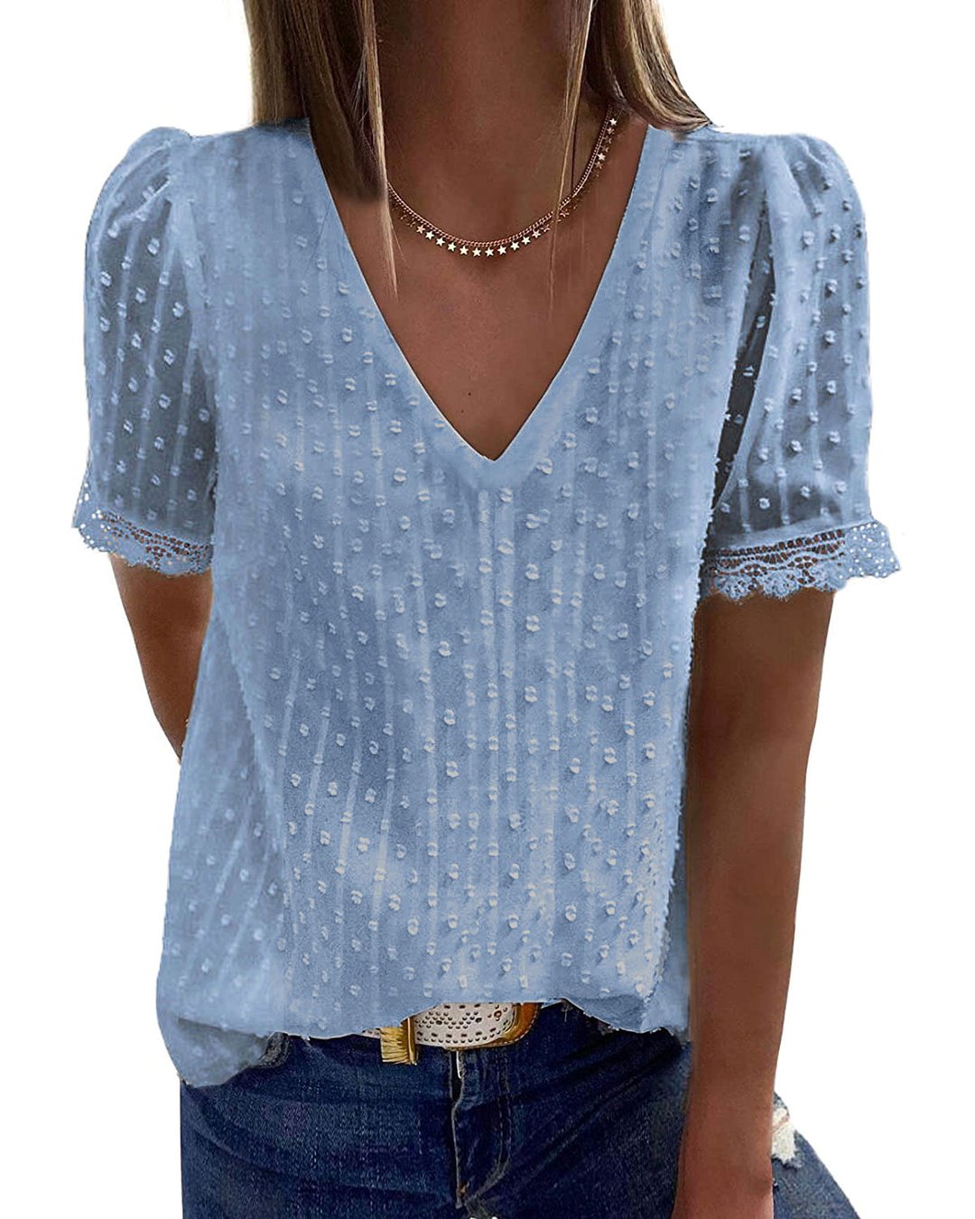 LECAREY LACE V NECK BLOUSE (5 COLORS)
