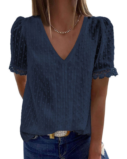LECAREY LACE V NECK BLOUSE (5 COLORS)