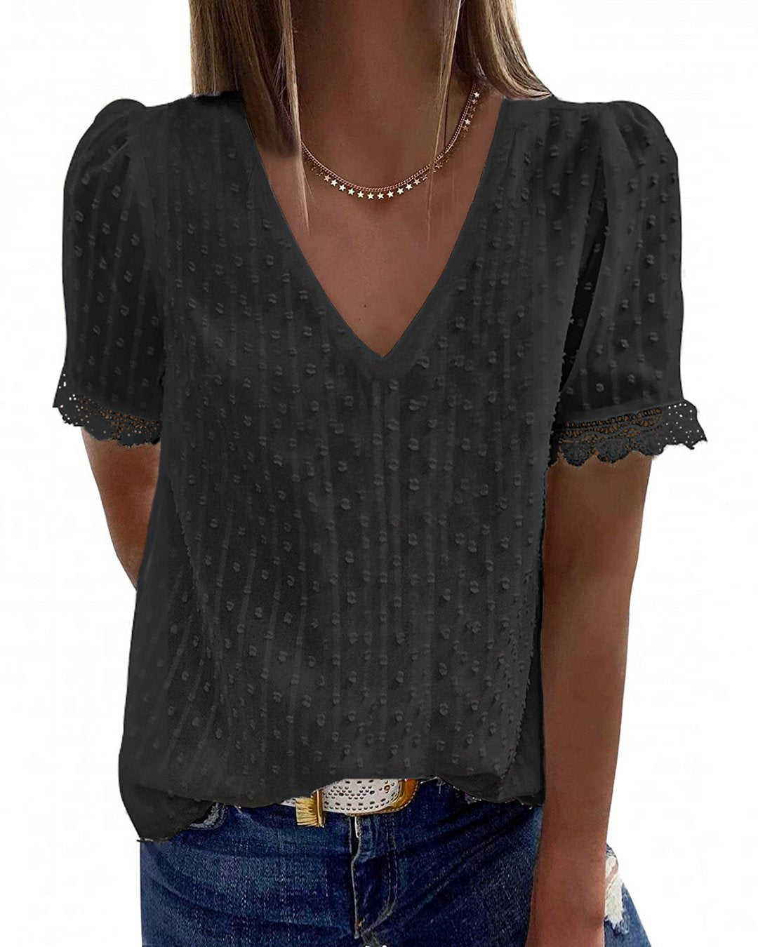 LECAREY LACE V NECK BLOUSE (5 COLORS)