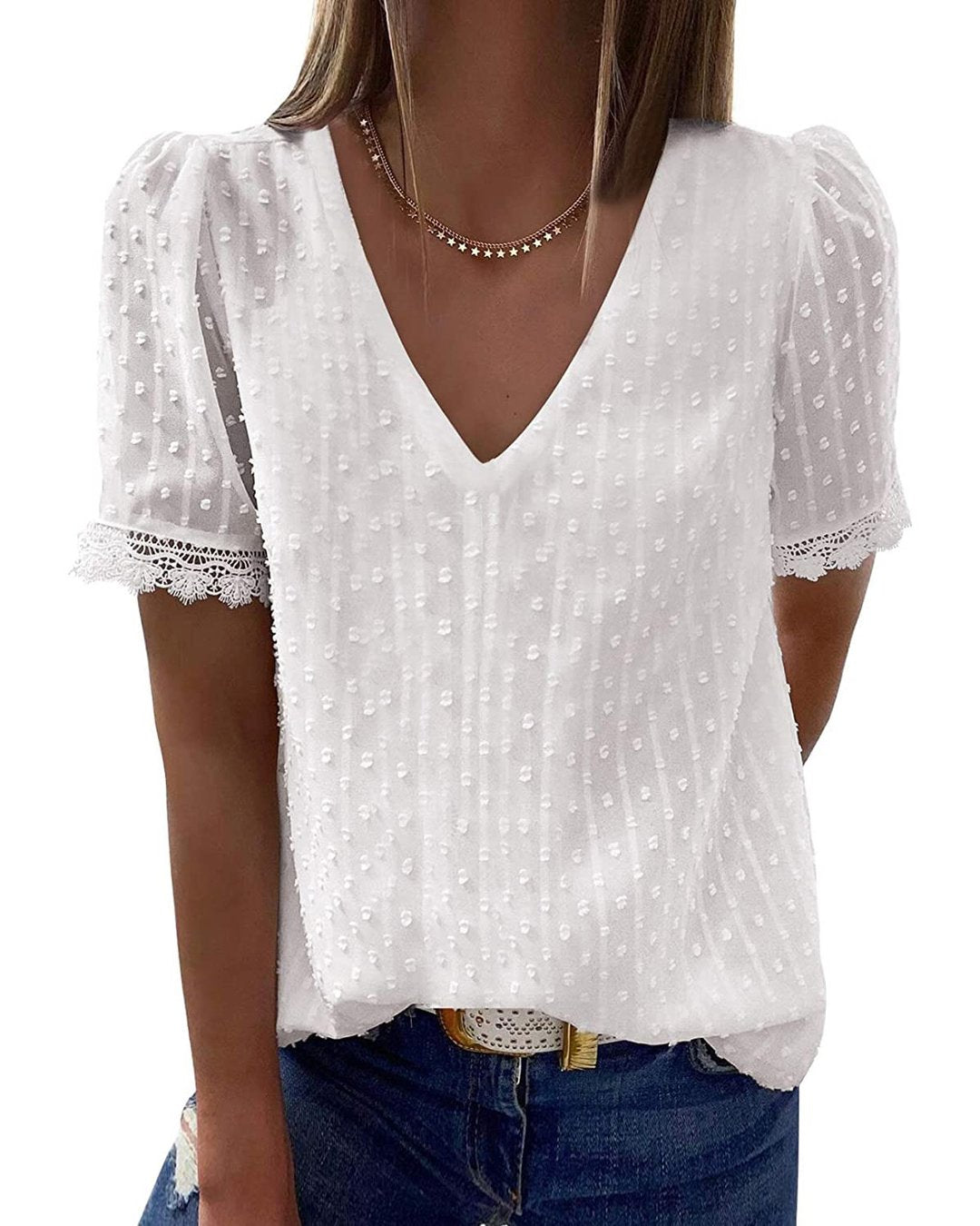 LECAREY LACE V NECK BLOUSE (5 COLORS)