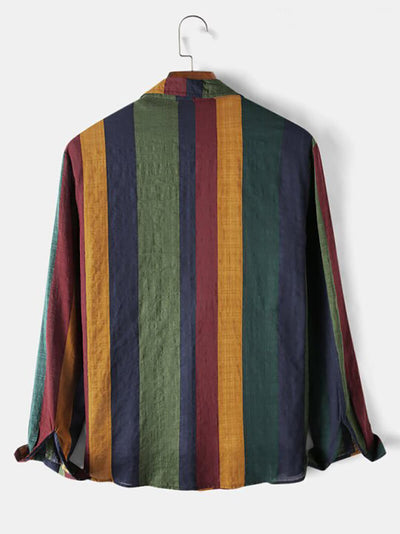 2022 Men's Striped Cotton Linen Breathable Long Sleeve Shirt