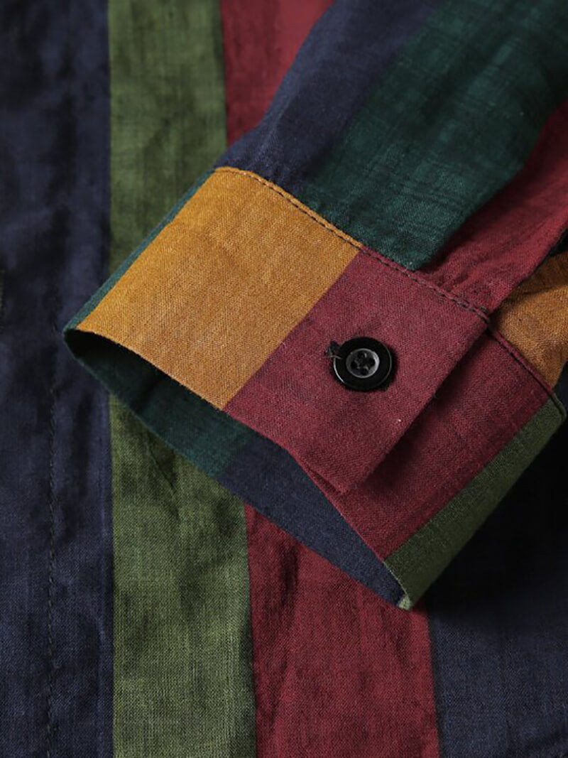 2022 Men's Striped Cotton Linen Breathable Long Sleeve Shirt