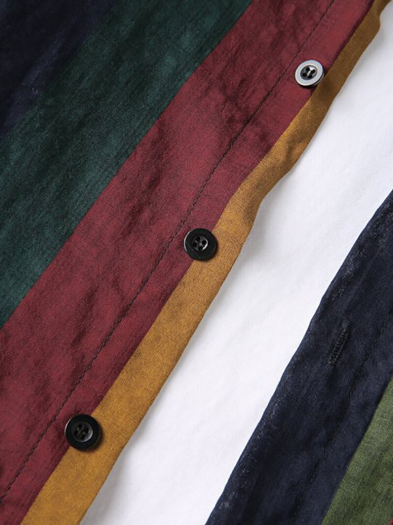 2022 Men's Striped Cotton Linen Breathable Long Sleeve Shirt