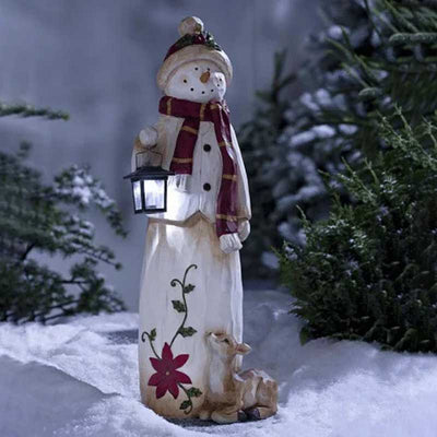 Woodland Snowman With Solar Lantern
