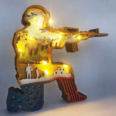 American Flag Soldier Carving Handcraft Gift