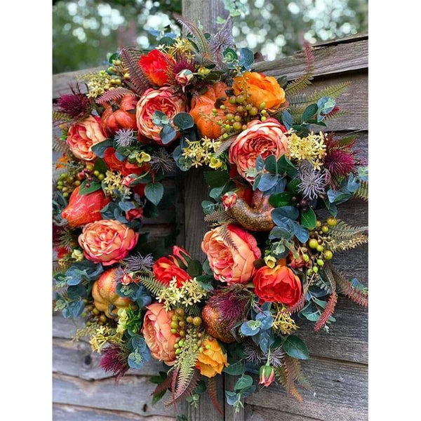 Fall Peony And Pumpkin Wreath - Year Round Wreath