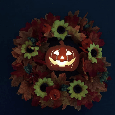 Glowing Pumpkin Wreath Door Decoration Hanging Wreath - Autumns Harvest Halloween Decoration Indoor Outdoor Decor