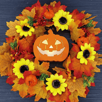 Glowing Pumpkin Wreath Door Decoration Hanging Wreath - Autumns Harvest Halloween Decoration Indoor Outdoor Decor