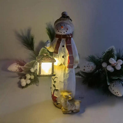 Woodland Snowman With Solar Lantern