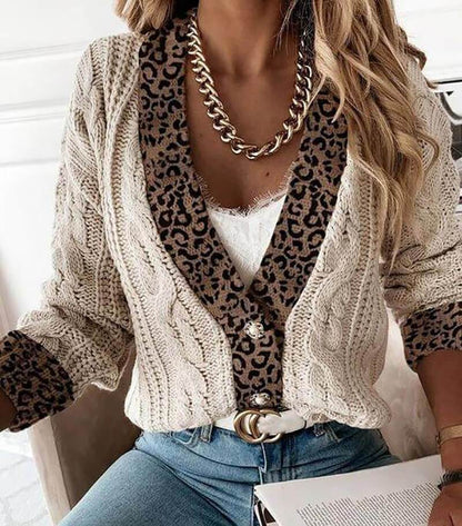 Cozy Glam Leopard Cable Knit Sweater【FREE SHIIPPING】