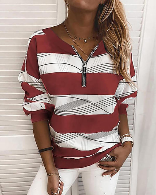 Easy Breezy Striped Zip Pullover