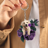 Golden Retriever In Purple Rose Acrylic Keychain PR123