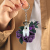 Wire Fox Terrier In Purple Rose Acrylic Keychain PR079