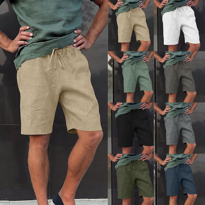 Men's Linen Multi-pocket Drawstring Design Casual Shorts