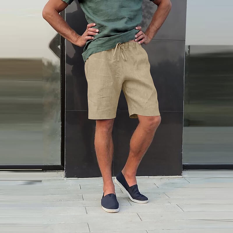 Men's Linen Multi-pocket Drawstring Design Casual Shorts
