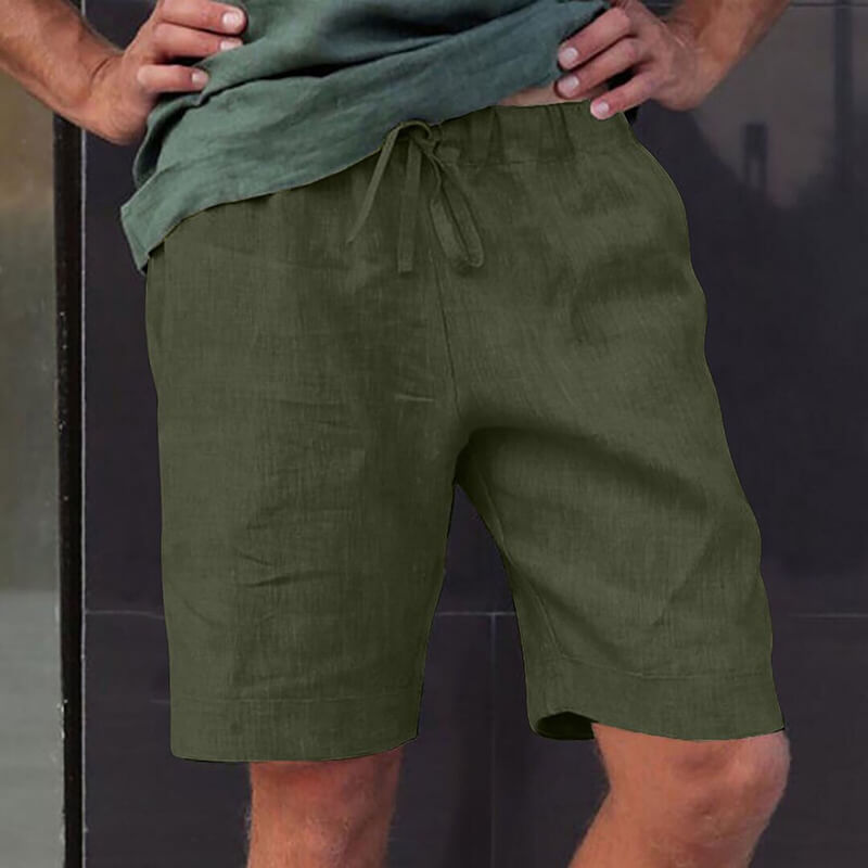 Men's Linen Multi-pocket Drawstring Design Casual Shorts