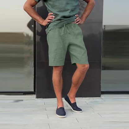 Men's Linen Multi-pocket Drawstring Design Casual Shorts