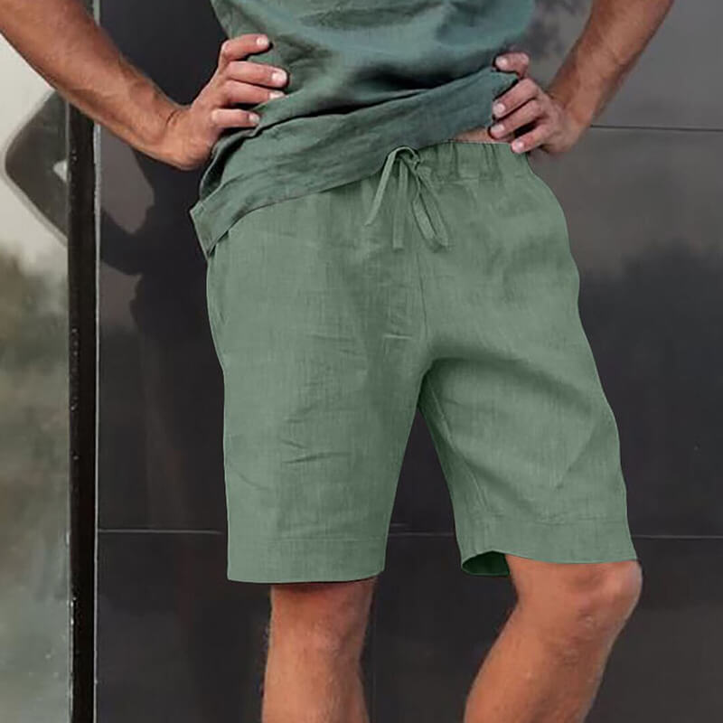 Men's Linen Multi-pocket Drawstring Design Casual Shorts